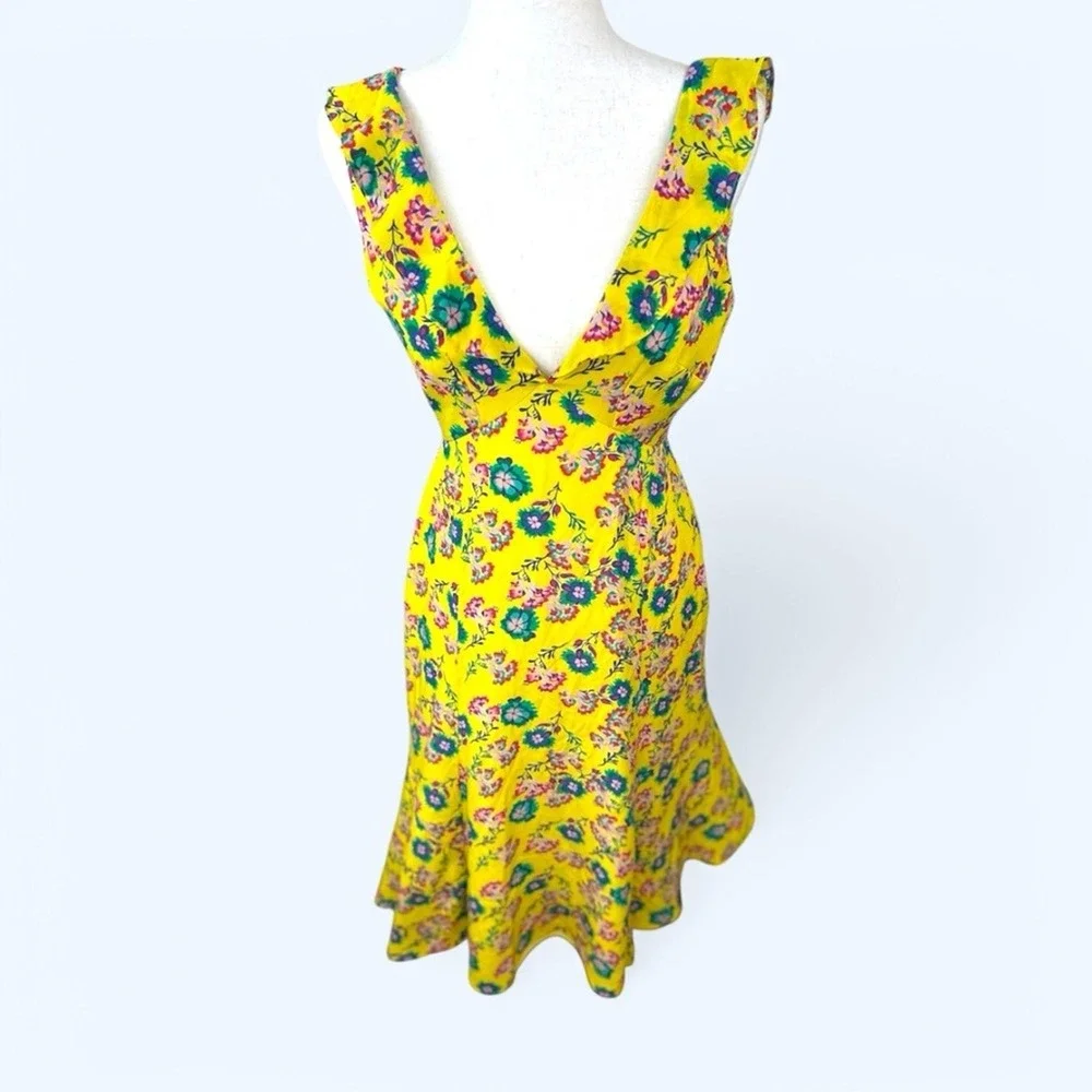 Saloni size 4 Holly ruffled trim silk floral midi dress‎ NWOT